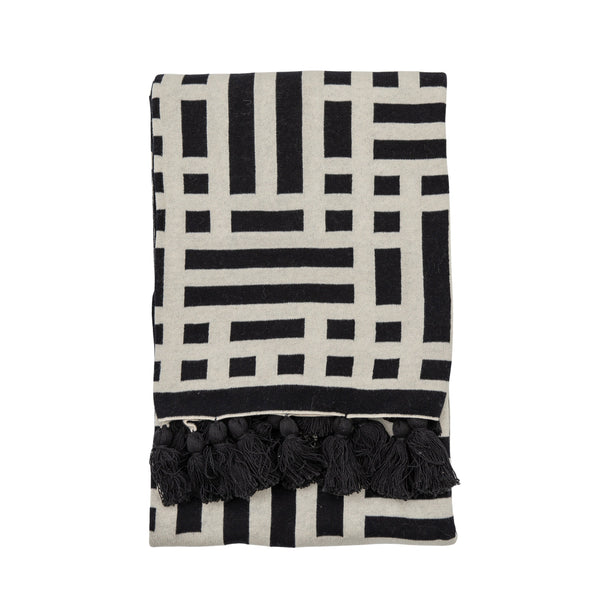 Merton Knitted Tassel Throw - Black
