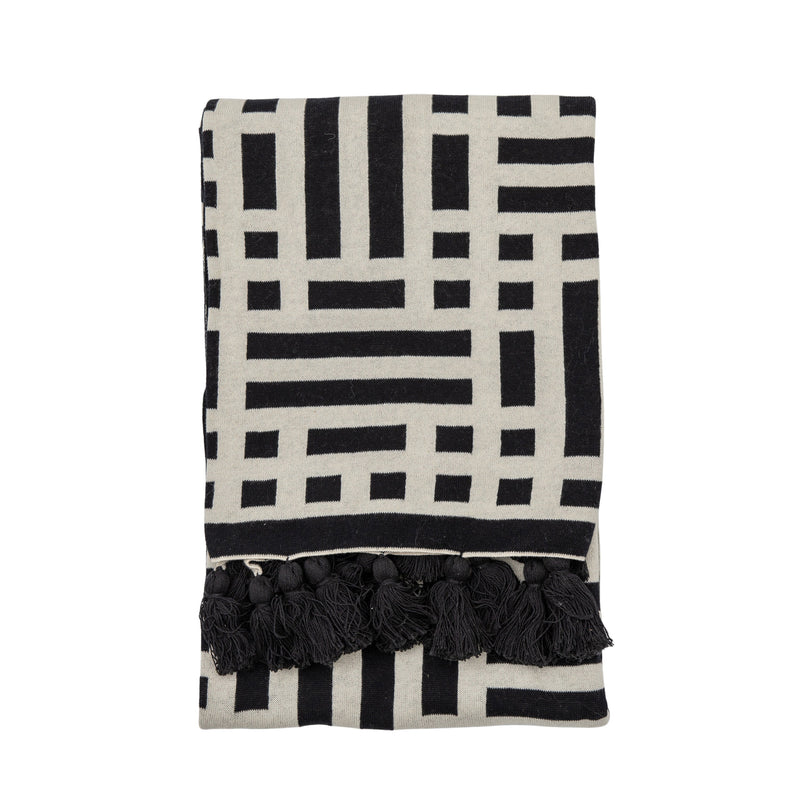 Merton Knitted Tassel Throw - Black
